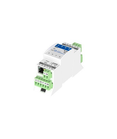 8E Digitales : Comptage (100Hz), TOR  - IP : Modbus ou BACnet  - Fonction Gateway RS485 (en Modbus uniquement)  - Alimentation 2