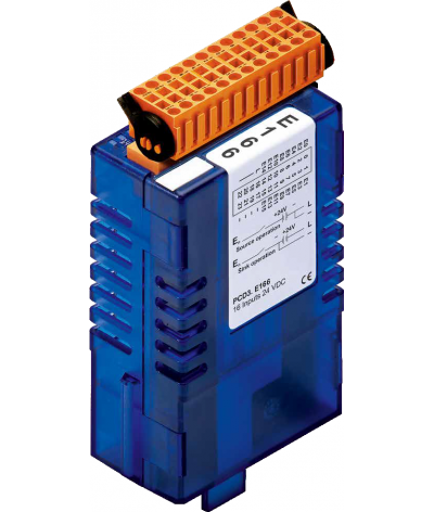 Module de 16 entrées digitales 24 VDC, logique positive ou négative, retard 0.2 ms, (bornier type C inclus)