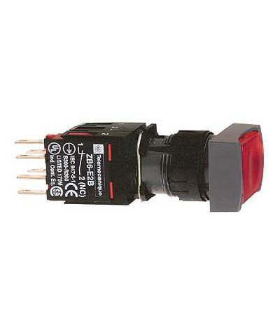 Harmony XB6 - bouton-pous. lum. complet - tête rect. - rouge - Ø16 - 24V - 1O+1F